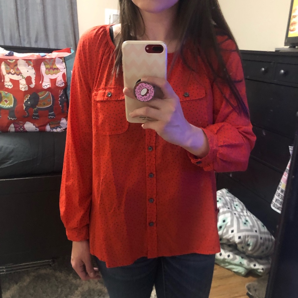 Loft Button-Down Polka Dot Blouse [M petite]